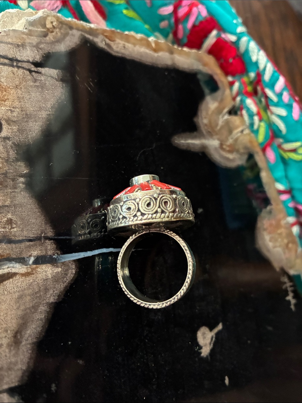 Turquoise & Coral Sunburst Ring - Women Jewelry - Picture 5 of 5